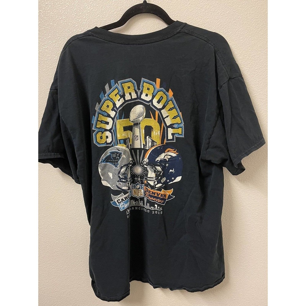 NFL Super Bowl 50 Football T Shirt Mens Size XL Panthers Vs Broncos Black